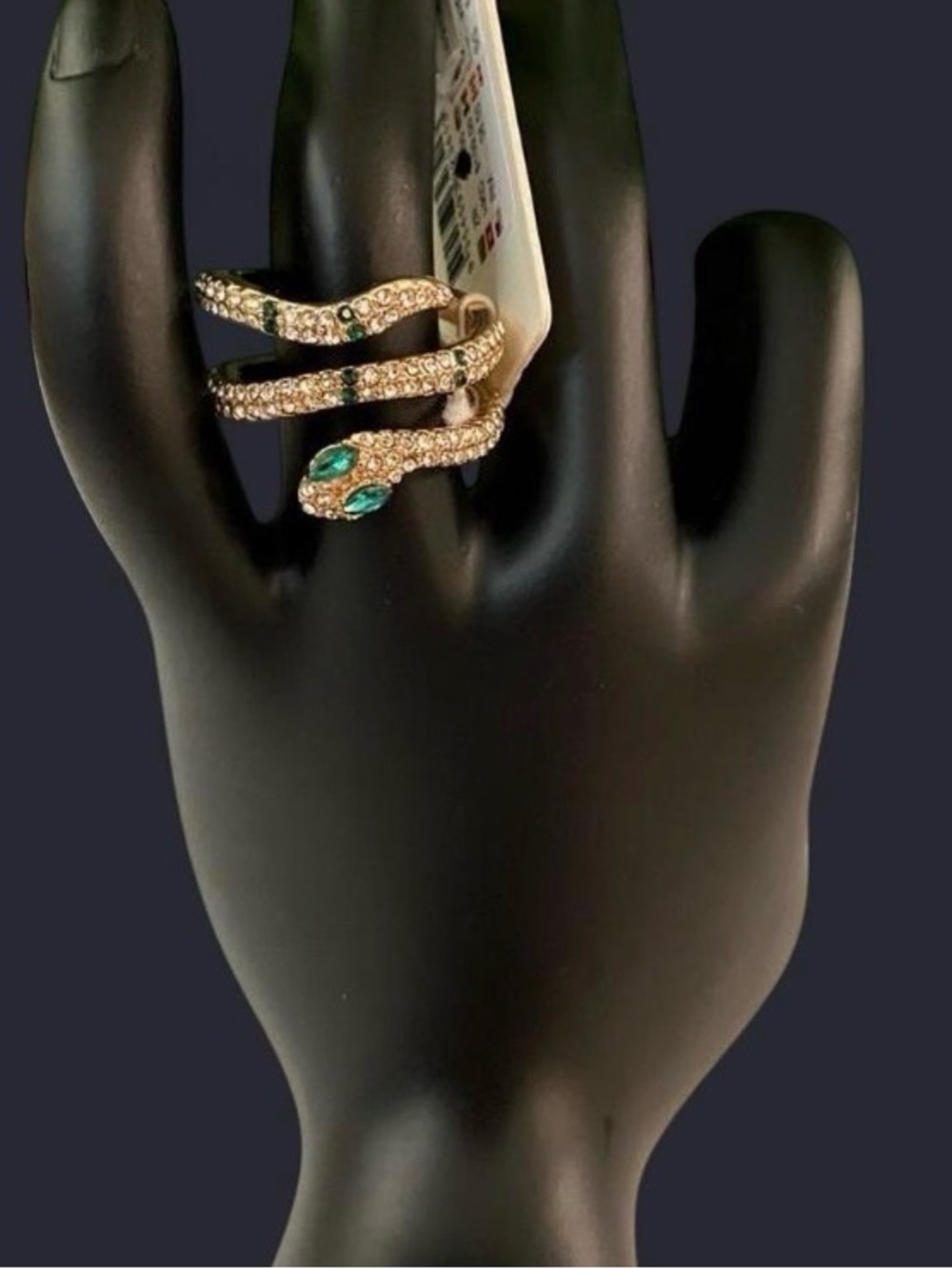 Festival vibes, Middle Eastern style Gold plated Snake Ring with Green Accents